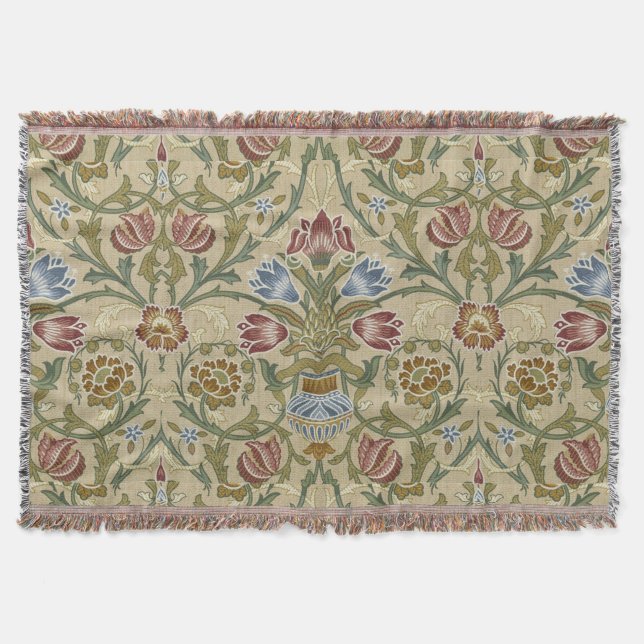 William Morris Brocade Floral Wallpaper Pattern Throw Blanket (Front)