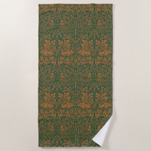 William Morris Brother Rabbit Amber Black Pattern Beach Towel