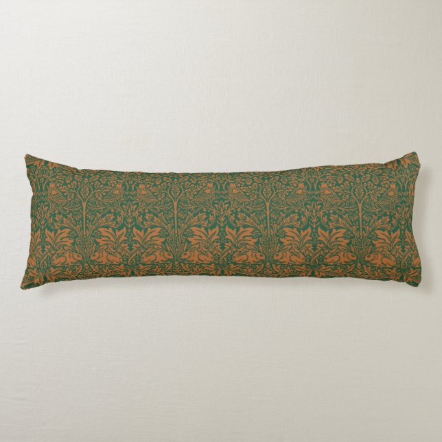 William Morris Brother Rabbit Amber Black Pattern Body Cushion (Front)