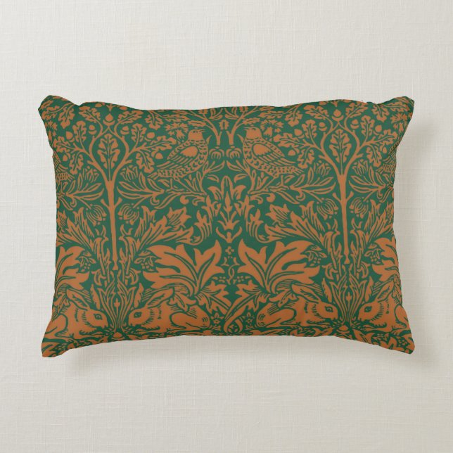 William Morris Brother Rabbit Amber Black Pattern Decorative Cushion (Front)