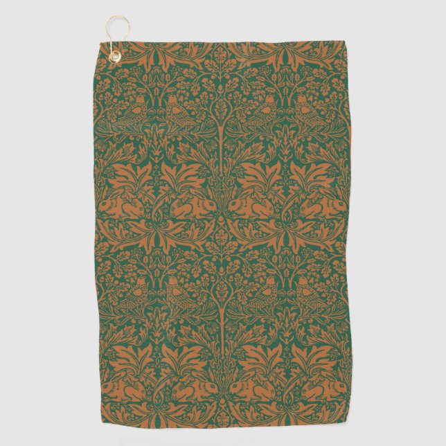 William Morris Brother Rabbit Amber Black Pattern Golf Towel (Front)
