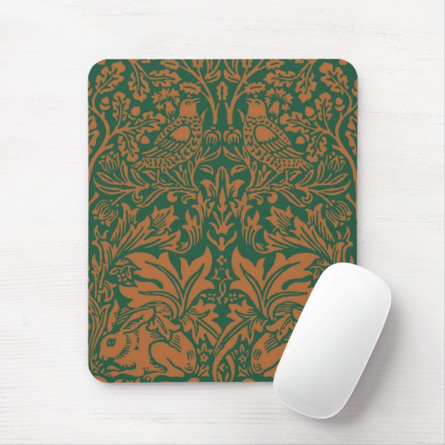 William Morris Brother Rabbit Amber Black Pattern Mouse Mat (With Mouse)