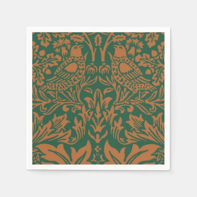 William Morris Brother Rabbit Amber Black Pattern Napkin (Front)