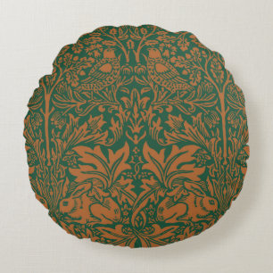 William Morris Brother Rabbit Amber Black Pattern Round Cushion