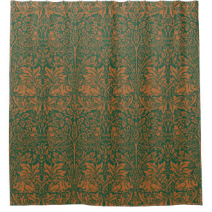 William Morris Brother Rabbit Amber Black Pattern Shower Curtain