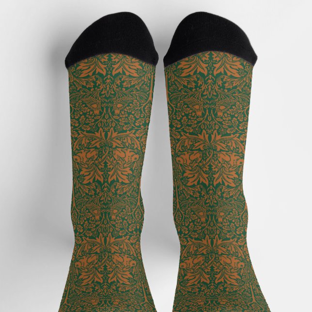 William Morris Brother Rabbit Amber Black Pattern Socks (Top)