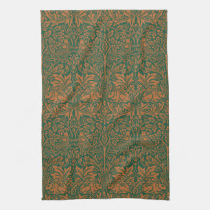 William Morris Brother Rabbit Amber Black Pattern Tea Towel