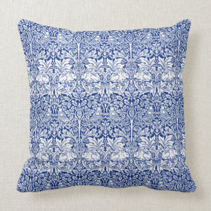 William Morris Brother Rabbit Blue Textile Pattern Cushion