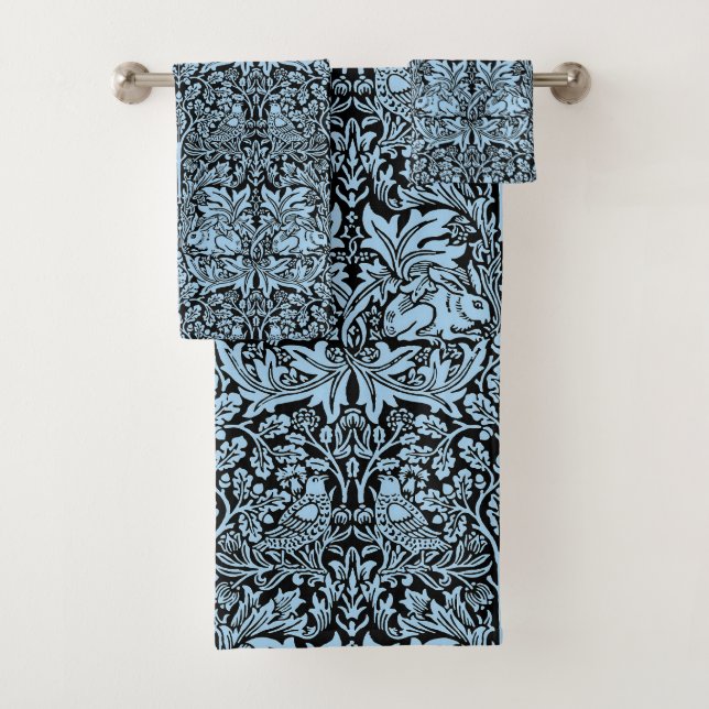 William Morris Brother Rabbit Light Blue Black Bath Towel Set (Insitu)