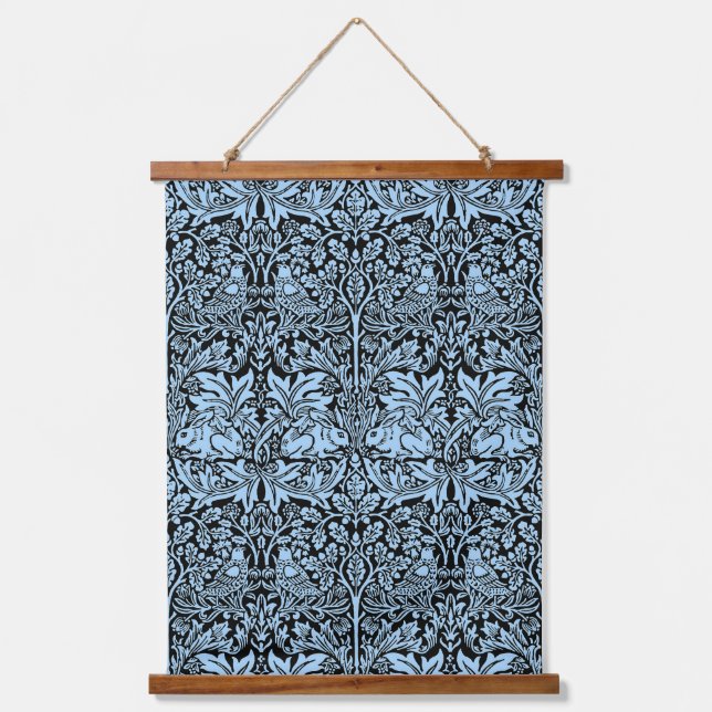 William Morris Brother Rabbit Light Blue Black Hanging Tapestry (Front)