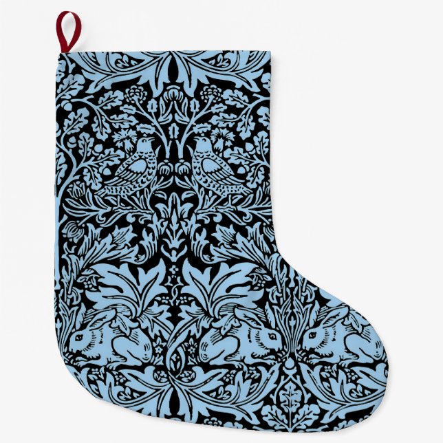 William Morris Brother Rabbit Light Blue Black Large Christmas Stocking (Front)