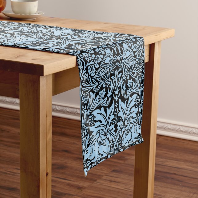 William Morris Brother Rabbit Light Blue Black Long Table Runner (In Situ)