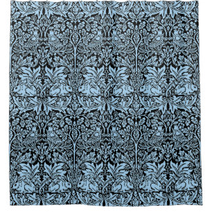 William Morris Brother Rabbit Light Blue Black Shower Curtain