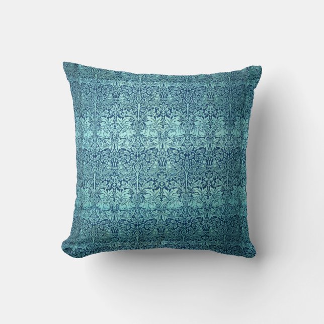William Morris Brother Rabbit Pattern in Blue Cushion (Front)