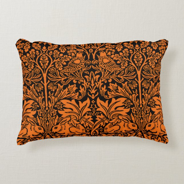 William Morris Brother Rabbit Rust Black Pattern Decorative Cushion (Front)
