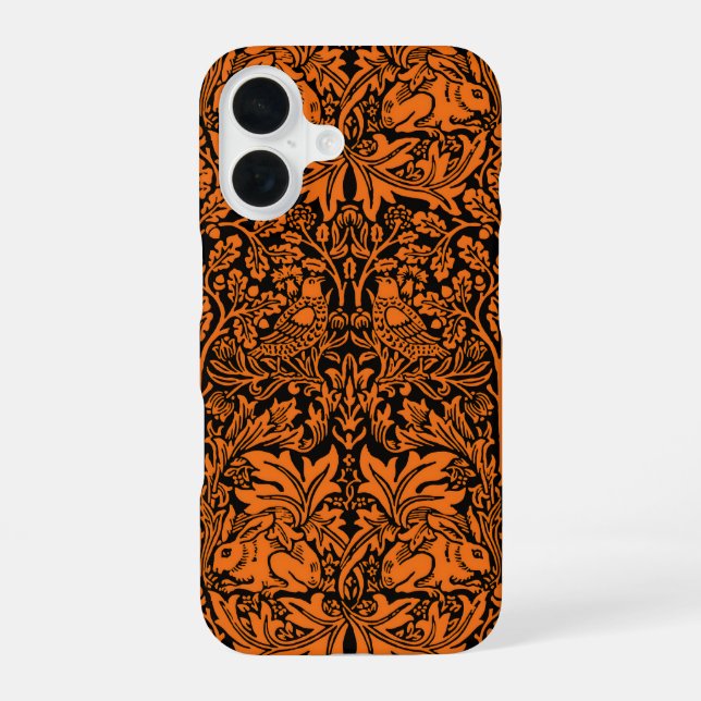 William Morris Brother Rabbit Rust Black Pattern iPhone 16 Case (Back)