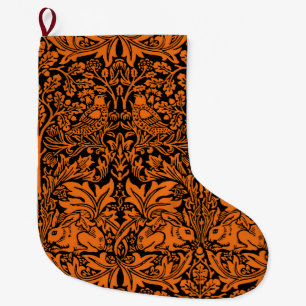 William Morris Brother Rabbit Rust Black Pattern Large Christmas Stocking