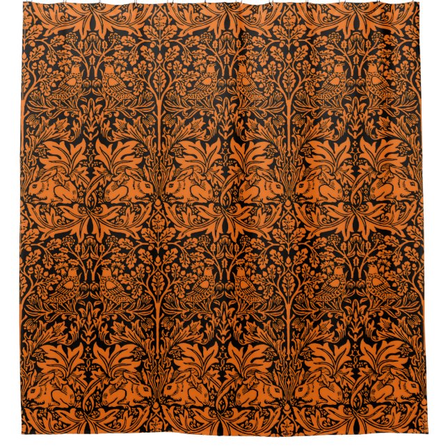 William Morris Brother Rabbit Rust Black Pattern Shower Curtain (Front)