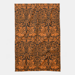 William Morris Brother Rabbit Rust Black Pattern Tea Towel