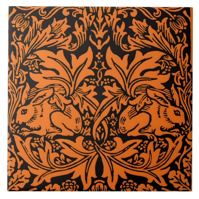 William Morris Brother Rabbit Rust Black Pattern Tile (Front)