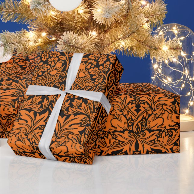 William Morris Brother Rabbit Rust Black Pattern Wrapping Paper (Holidays)