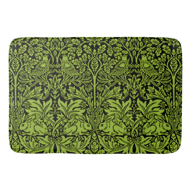 William Morris Brother Rabbit Sage Green Black Bath Mat (Front)