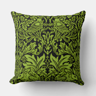 William Morris Brother Rabbit Sage Green Black Cushion