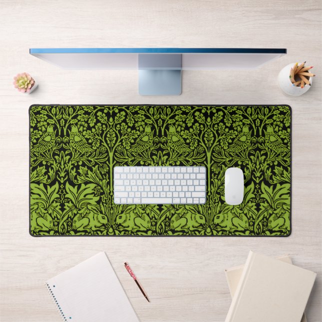 William Morris Brother Rabbit Sage Green Black Desk Mat (Office 1)