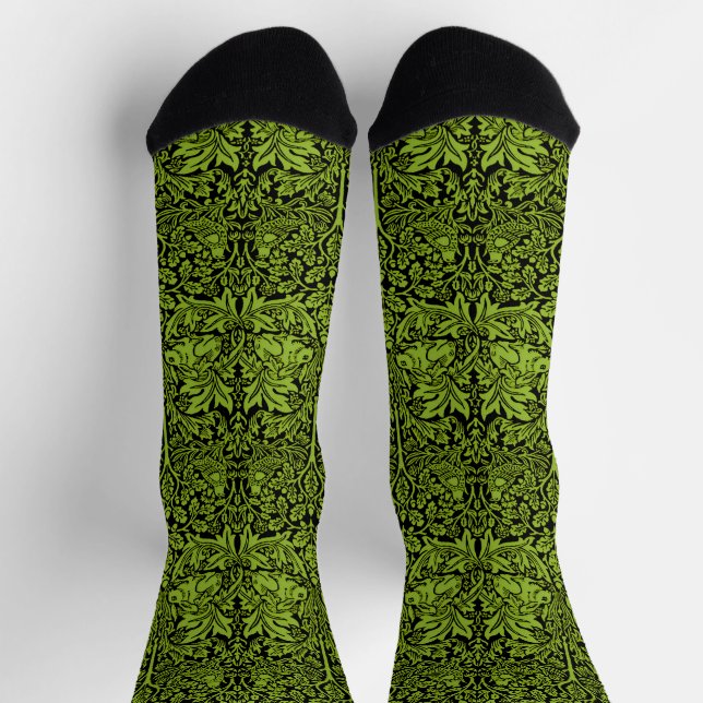 William Morris Brother Rabbit Sage Green Black Socks (Top)