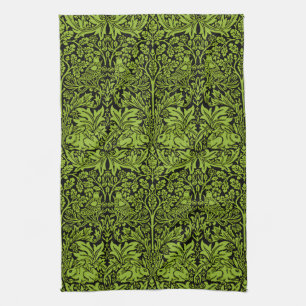 William Morris Brother Rabbit Sage Green Black Tea Towel