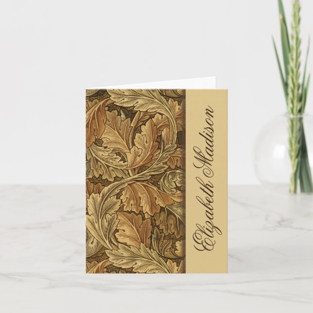 William Morris Brown Leaves Personalised Note Card (Front)