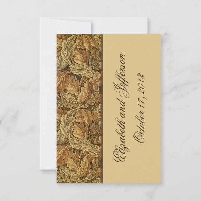 William Morris Brown Leaves Wedding RSVP Cards (Back)