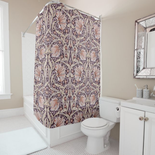 William Morris,brown pimpernel,art nouveau Shower Curtain (In Situ)