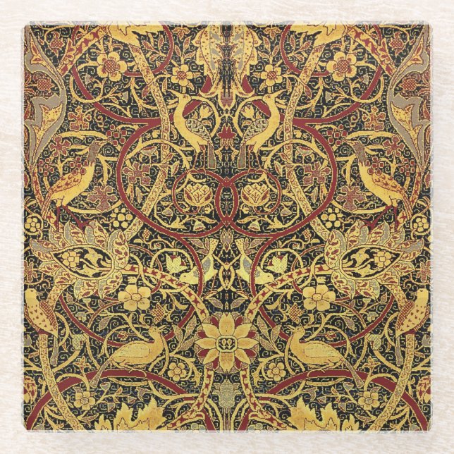 William Morris Bullerswood Faux Tapestry Glass Coaster (Front)