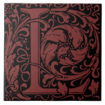 William Morris Burgundy Monogrammed Letter L Tile<br><div class="desc">Art Nouveau monogrammed tile designs by William Morris are the prefect arts and craft touch to add to your antique fireplace,
These initial tiles come in all the letters of the alphabet and are the prefect vintage floral.</div>
