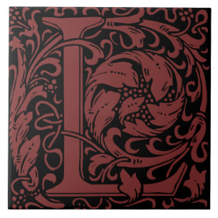 William Morris Burgundy Monogrammed Letter L Tile