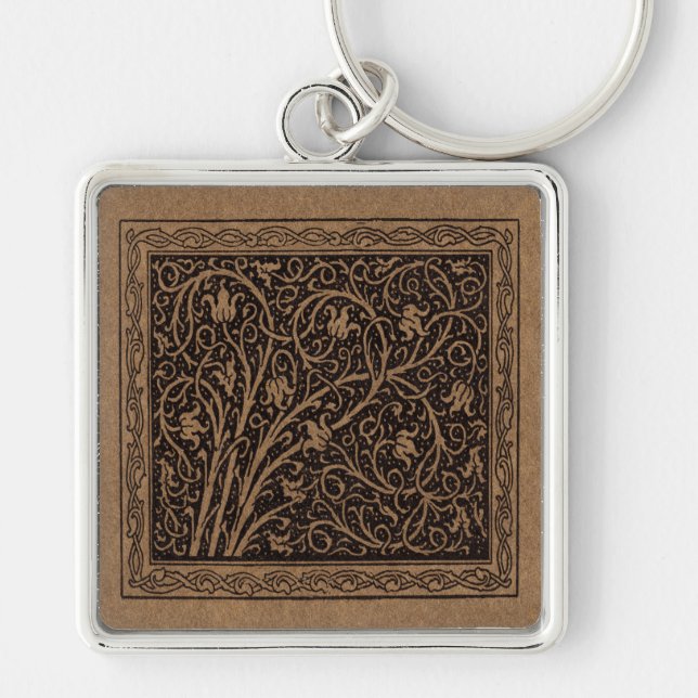 William Morris Campion Tooled Leather Damask Key Ring (Front)
