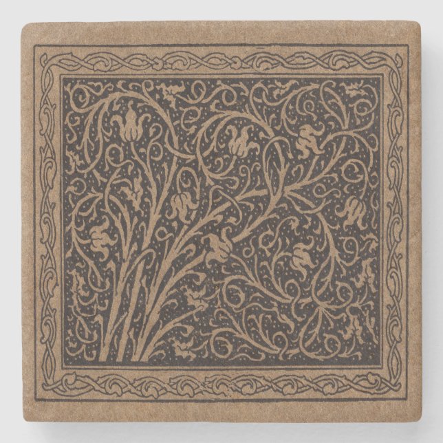 William Morris Campion Tooled Leather Damask Stone Coaster (Front)