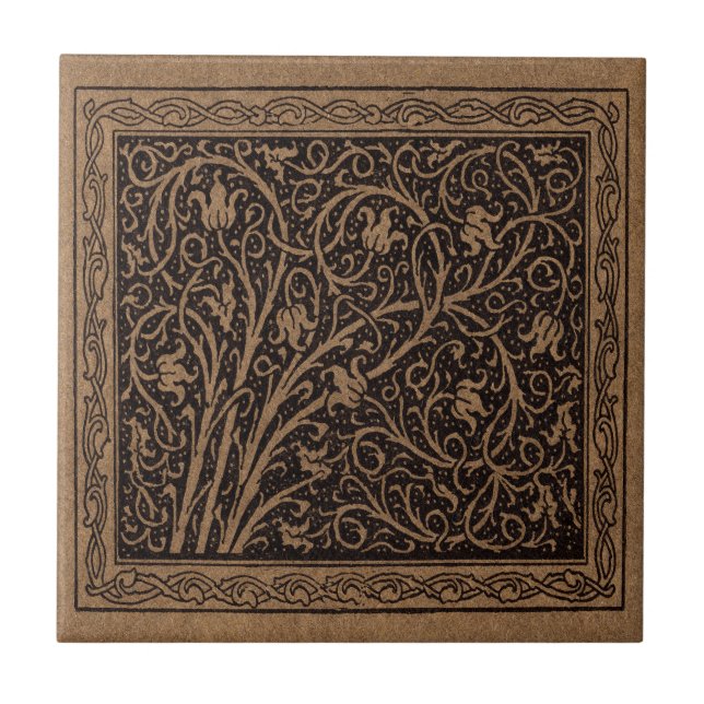 William Morris Campion Tooled Leather Damask Tile (Front)
