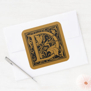 William Morris Capital Letter D Matte Antique Gold Square Sticker