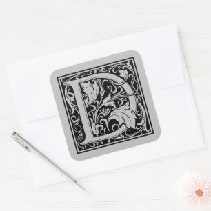 William Morris Capital Letter D Matte Silver Square Sticker