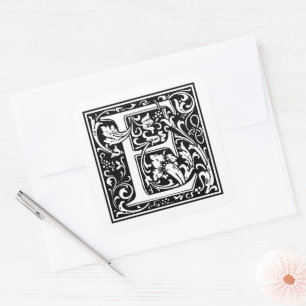 William Morris Capital Letter E on White Square Sticker