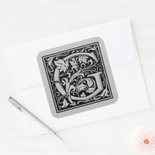 William Morris Capital Letter G Matte Silver Square Sticker
