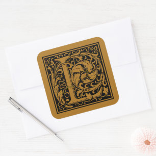 William Morris Capital Letter L Matte Antique Gold Square Sticker