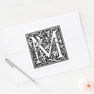 William Morris Capital Letter M on White Square Sticker