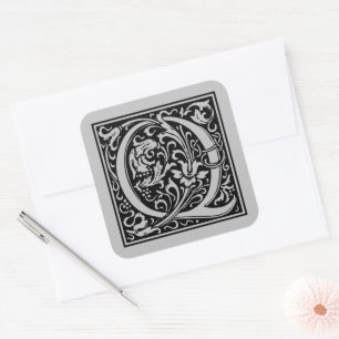 William Morris Capital Letter Q Matte Silver Square Sticker