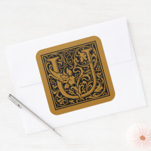 William Morris Capital Letter U Matte Antique Gold Square Sticker