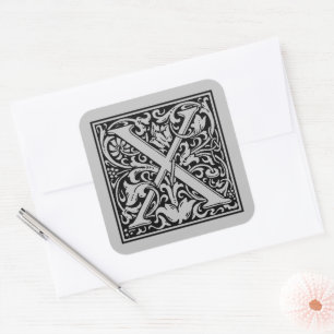 William Morris Capital Letter X Matte Silver Square Sticker