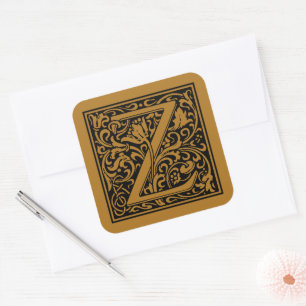William Morris Capital Letter Z Matte Antique Gold Square Sticker