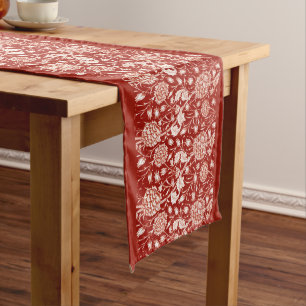 William Morris Carnation Print, Deep Red and White Long Table Runner